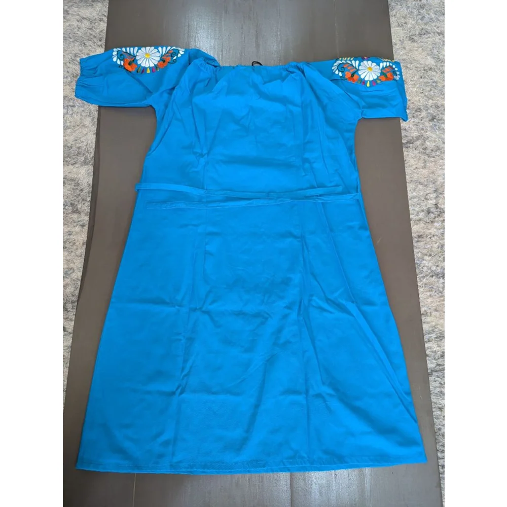 Traditional Mexican style dress in Blue - Picture 4 of 4